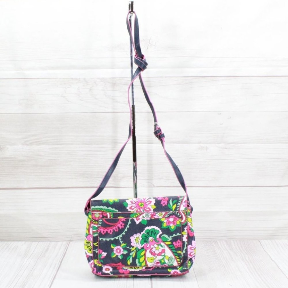 Vera Bradley Black Leather Petal Paisley Pattern Clutch Crossbody Shoulder Bag - Picture 8 of 9